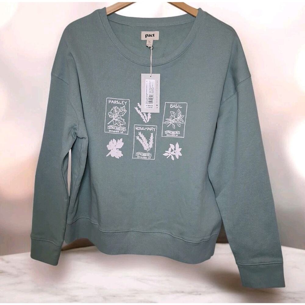 Pact Women’s Variety Pack Graphic Slouchy Herb Mint Green Sweatshirt XL NWT